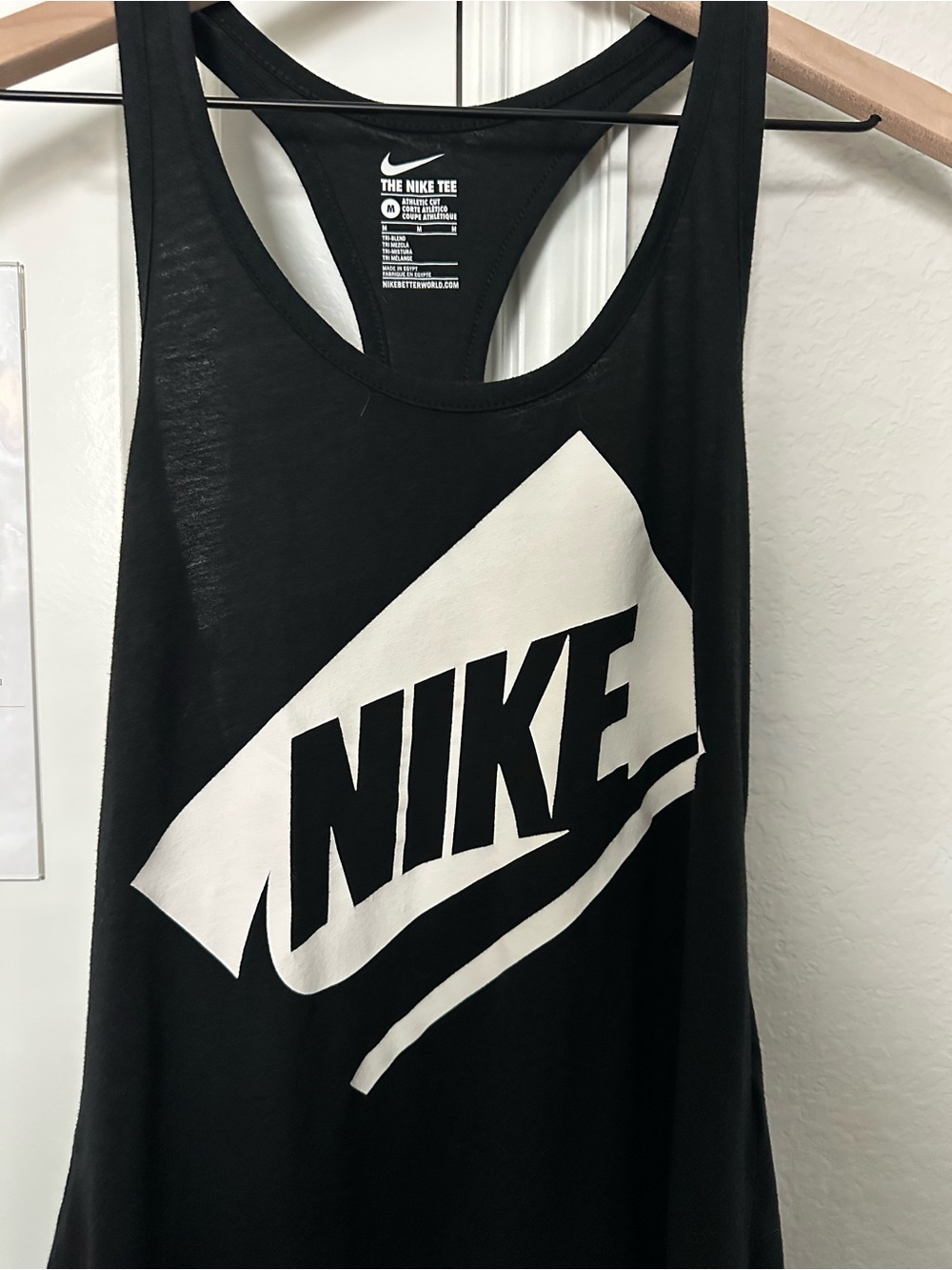 Nike - Women’s M Tank Top, black with white swoosh graphic